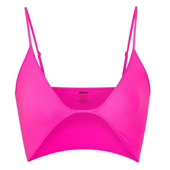 SKIMS NWOT Neon Pink Micro Cording V-Crop Soft Stretchy Bralette Bra Small - Picture 3 of 7